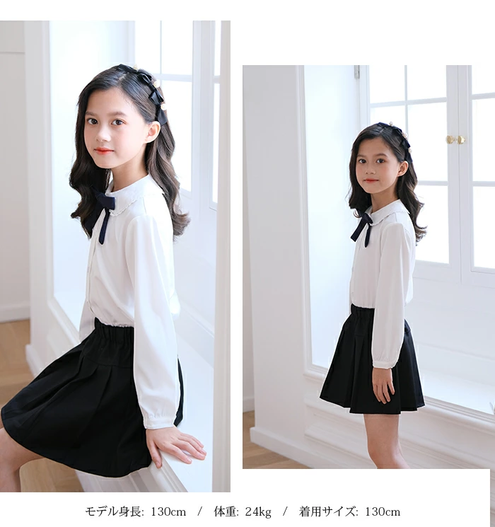 女の子 ブラウス フォーマル Yシャツ ホワイトシャツ リボン付き lbb613shirt