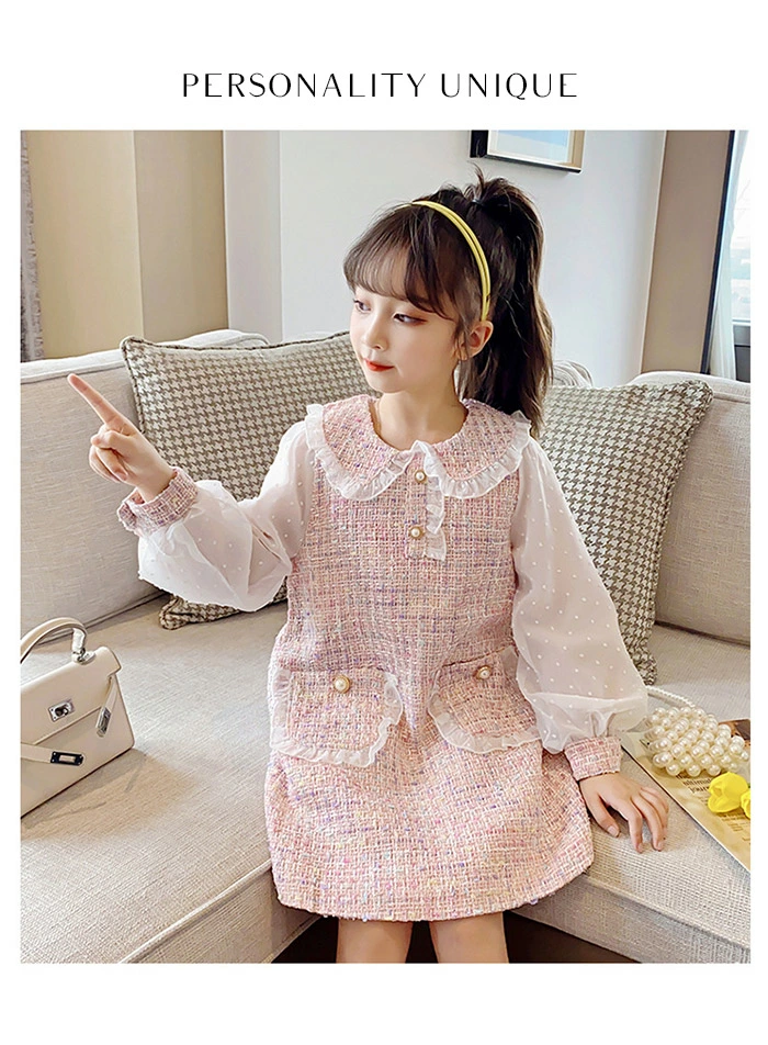 子供服 女の子 ワンピース 長袖 ガールズ フォーマル スーツ レイヤード 可愛い 通学 入園式 nxtong001