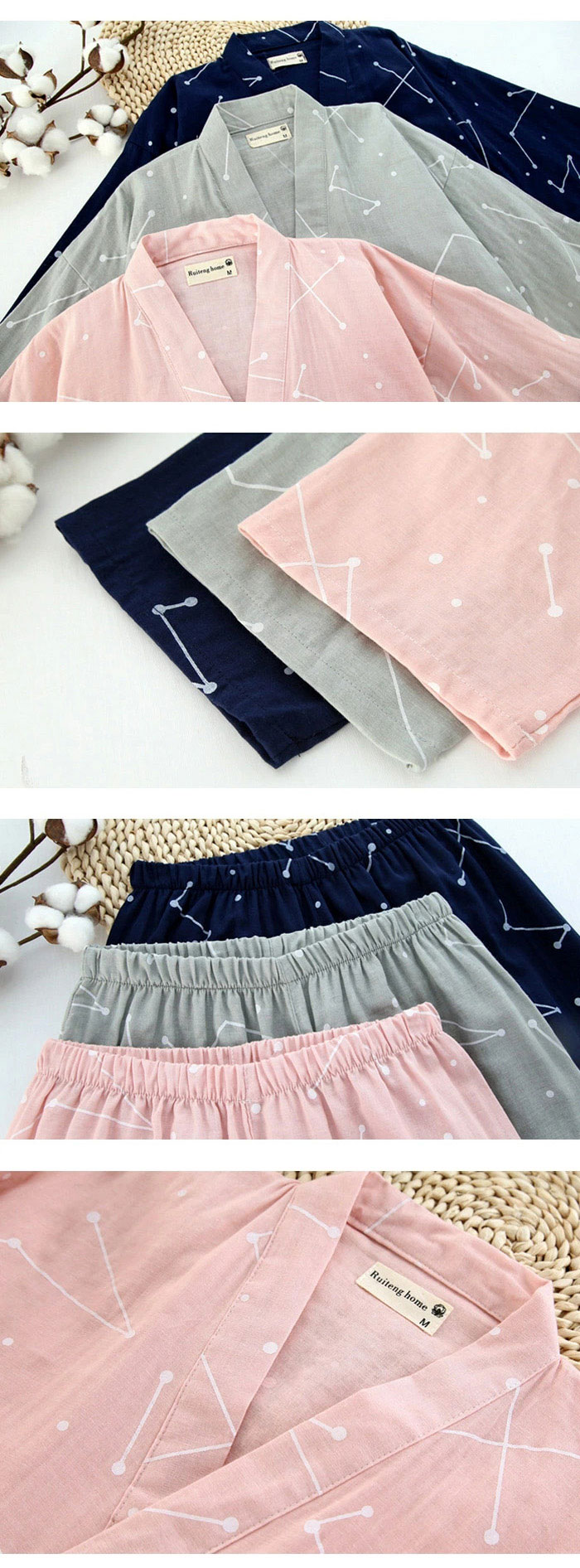 上下セット ルームウェア パジャマ ガーゼ 2点セット 便利服 寝巻き 浴衣 和風 七分袖 甚平 lhuasv10