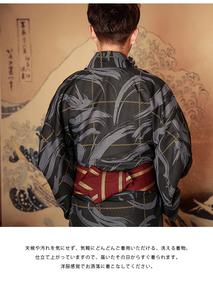 浴衣 メンズ 着付けセット 和服 ルームウエア パジャマ 結び帯 和装 2点セット mt24862