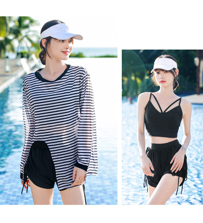 フィットネス レディース 水着 セパレート 3点セット ラッシュガード スイムウエア qm45789