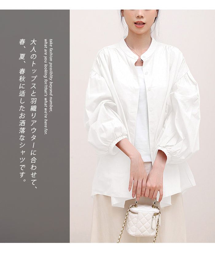 シャツ レディース 長袖 綿 レトロ ブラウス スーツ インナー トップス 長袖 スタンドカラー ノーカラー ワイシャツ shenshi93221